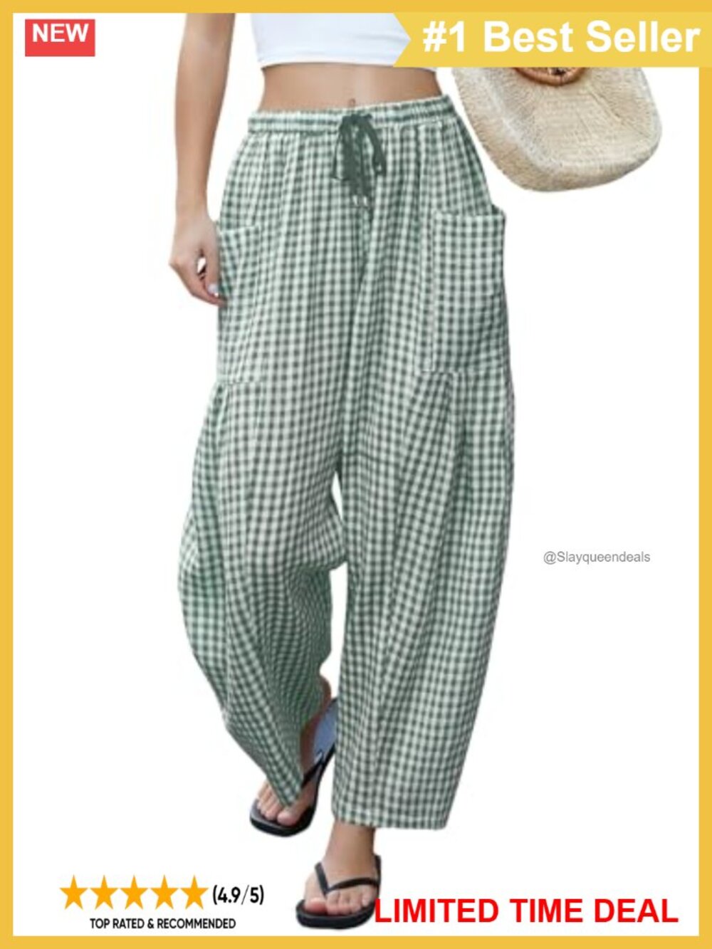 Wide Leg Linen Palazzo Harem Pants Drawstring Elastic Waist Pockets